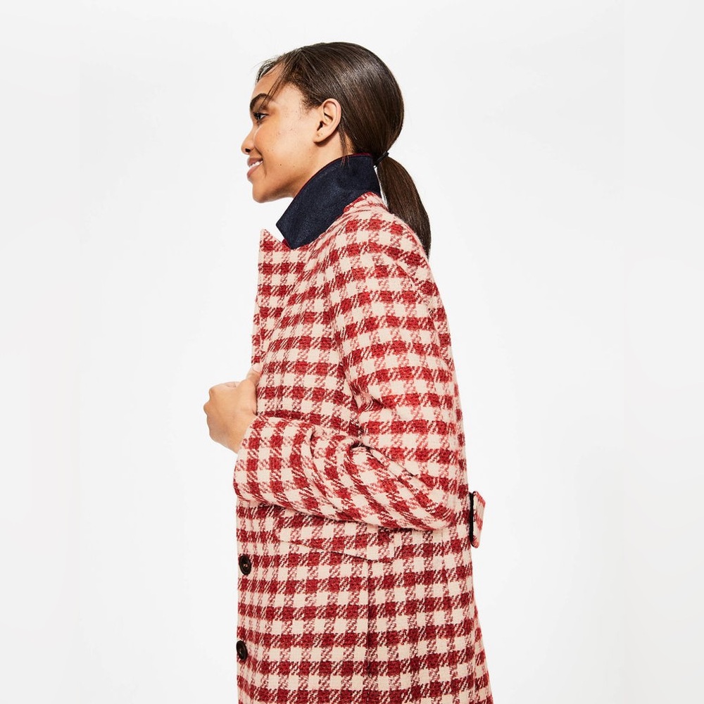 Boden Eastbourne Wool Blend Houndstooth Coat Red Cream UK 14L / US 10L - Picture 4 of 16